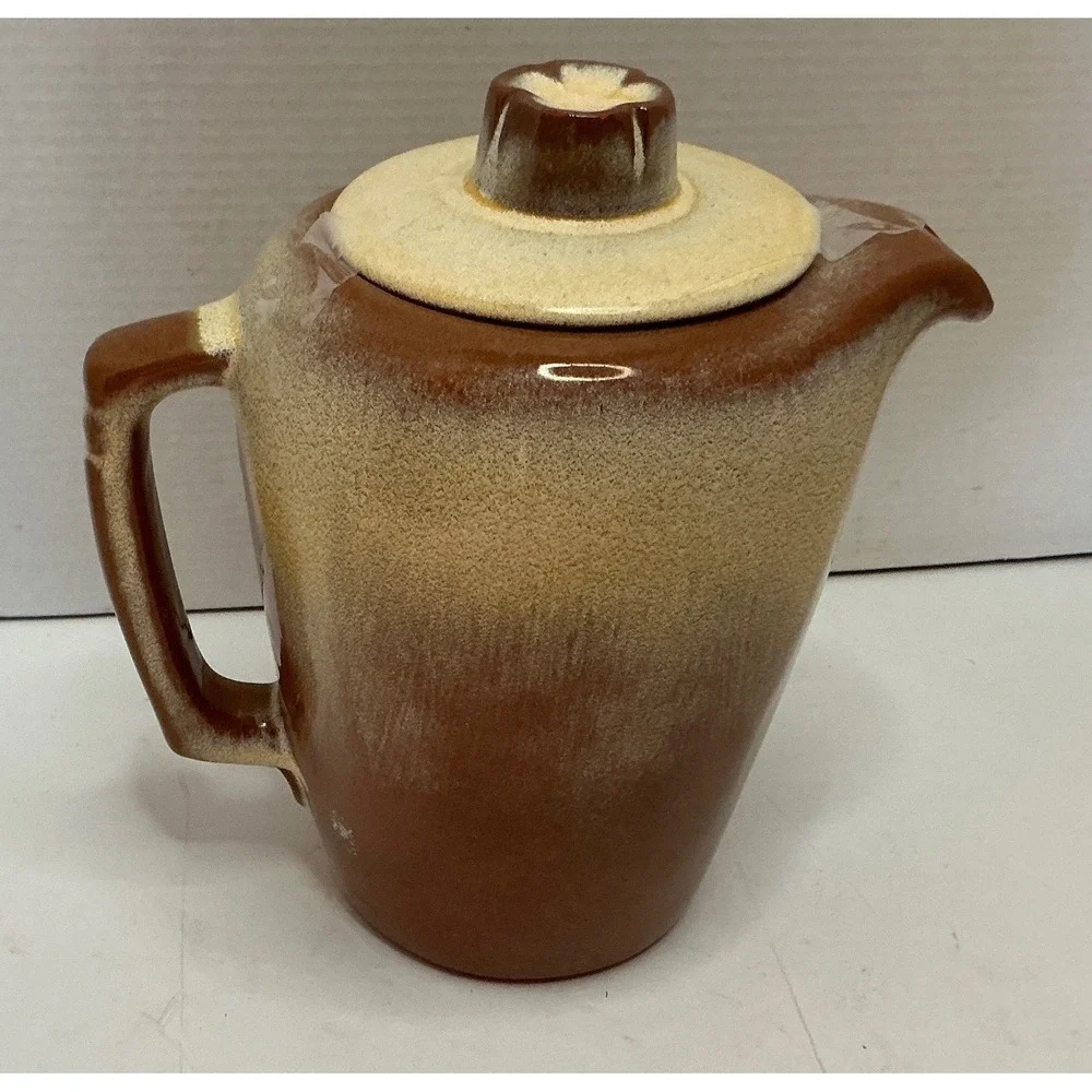 Frankoma Vintage Teapot Two Tone Brown Cream Glaze Mid Century Pottery Lid